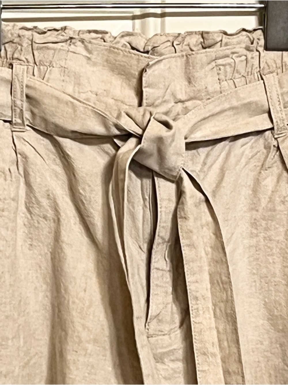 Jag High Rise Belted Pleat Paper Bag Short In Oatmeal Women’s 14 Linen Cotton - Picture 5 of 10